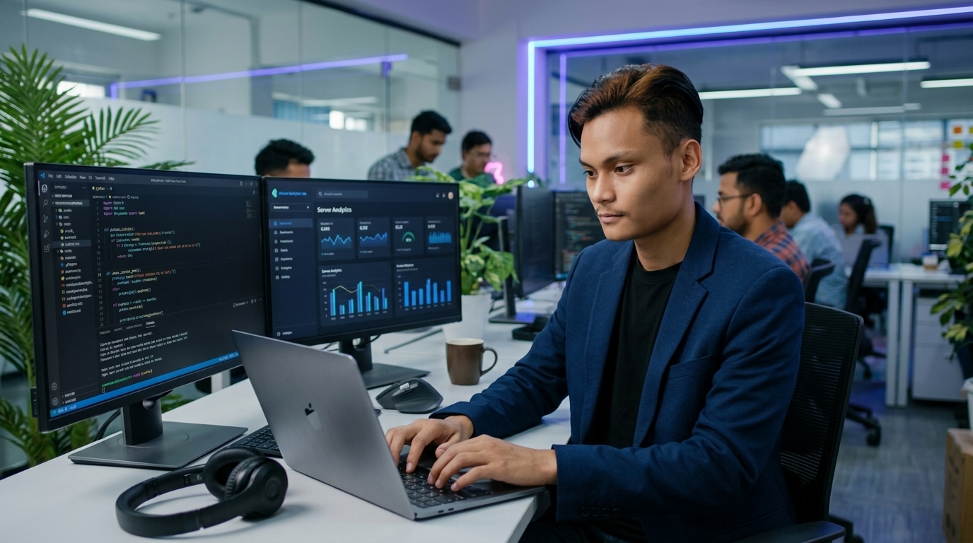 Paparan dashboard website dengan analitik trafik dan performa